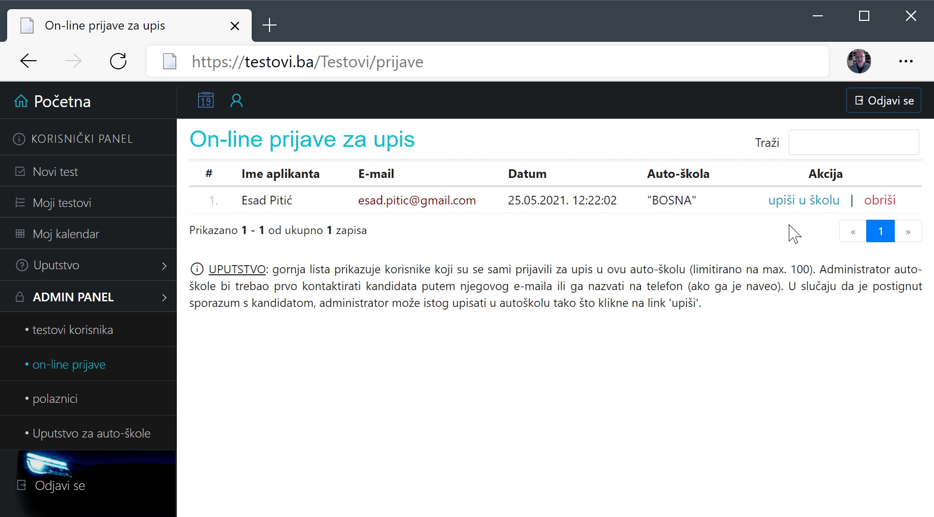 on-line prijave zainteresovanih kandidata